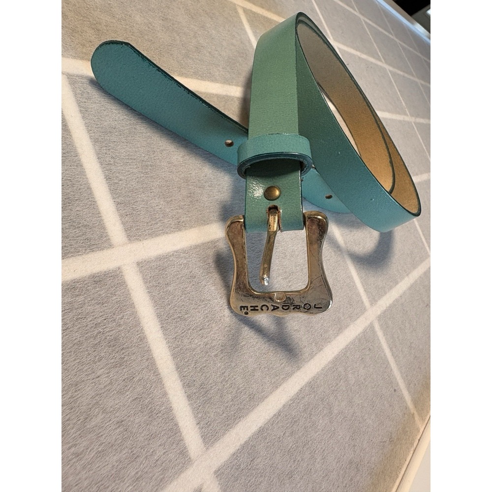 Vintage Jordache Seafoam Green Teal Leather Belt Womens M L Brass Buckle 80s 90s
